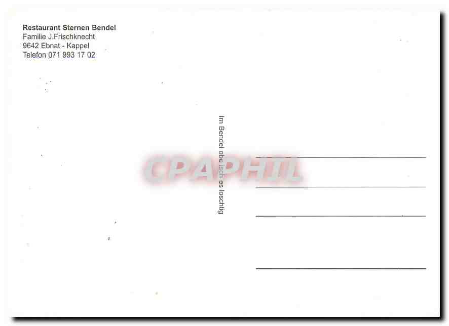 CPM Restaurant Sternen Bendel Familie J Frischknecht  — Rückseite