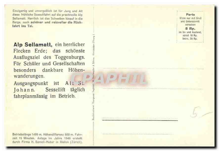 CPM Sesselift Alt St Johann Alp Sellamatt  — Rückseite