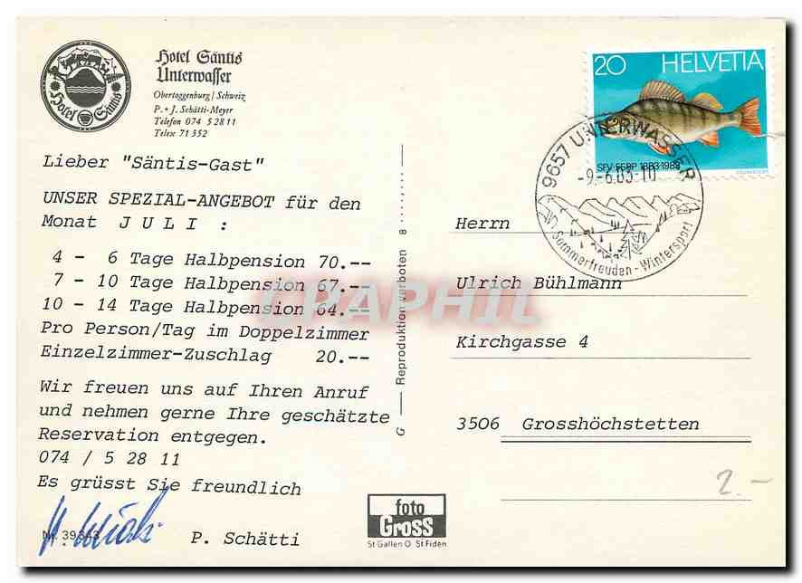 CPM Hotel Gantis Unterwasser Obertoggenburg Schweiz  — Rückseite