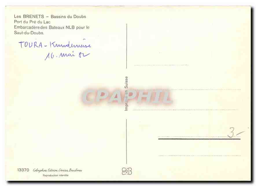 CPM Les Brenets Bassins du Doubs Port du Pre du Lac Embarcadere des Bateaux NLB pour le Saut du Doub — Rückseite