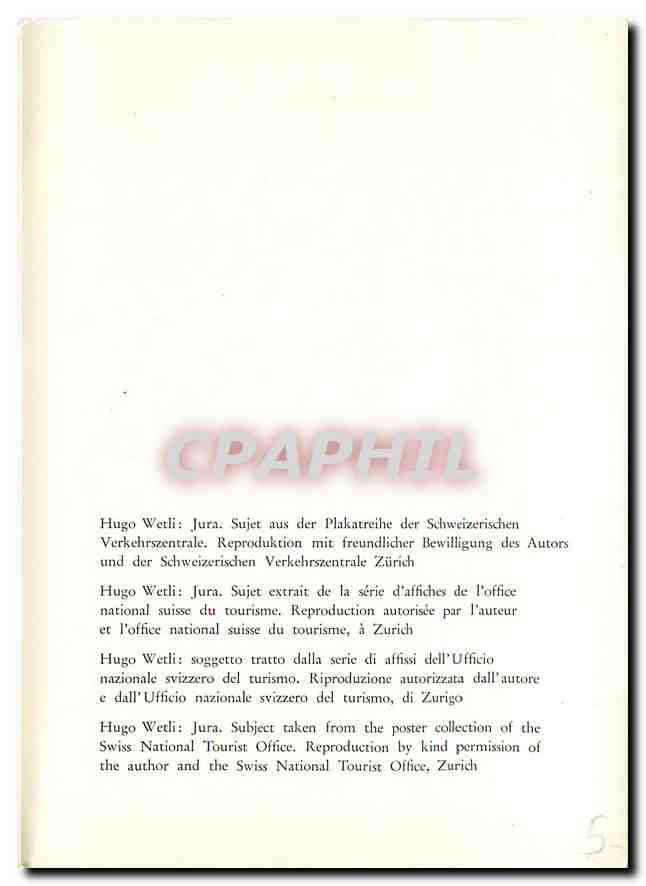 CPM Hugo Wetli Jura Sujet aus der Plakatreihe der Schweuzerischen Verkehrszentrale  — Rückseite