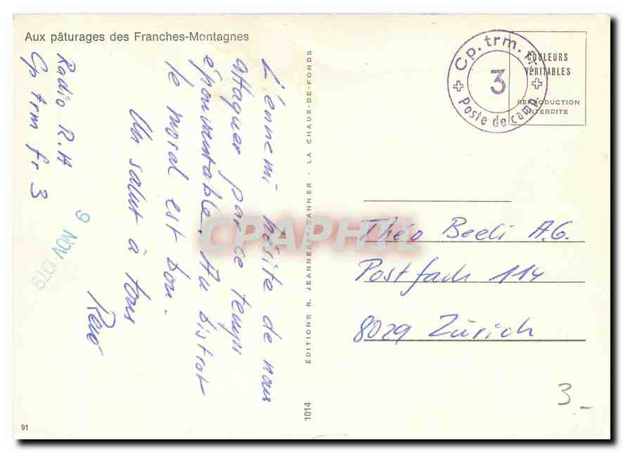 CPM Aux paturages des Franches Montagnes  — Rückseite