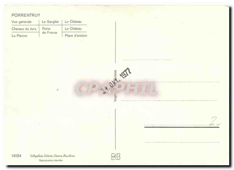 CPM Porrentruy Vue generale Le Sanglier Le Chateau  — Rückseite