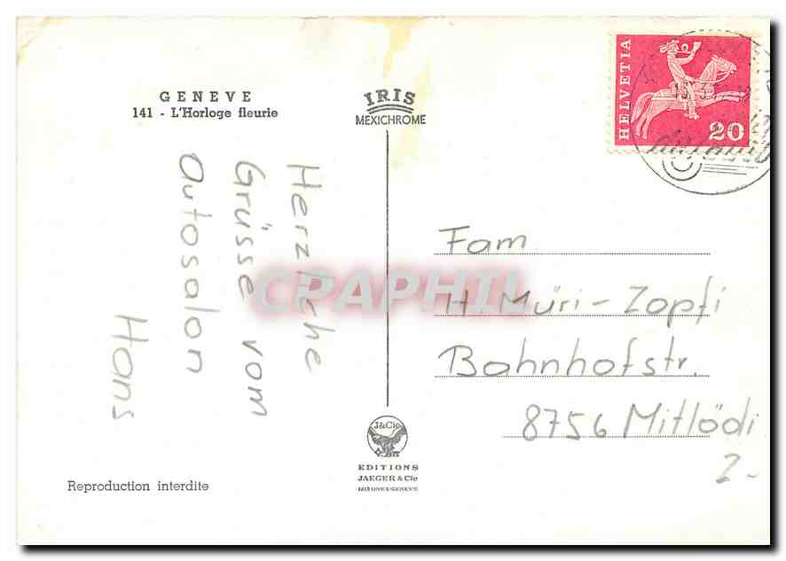CPM Geneve L'Horloge fleurie  — Verso
