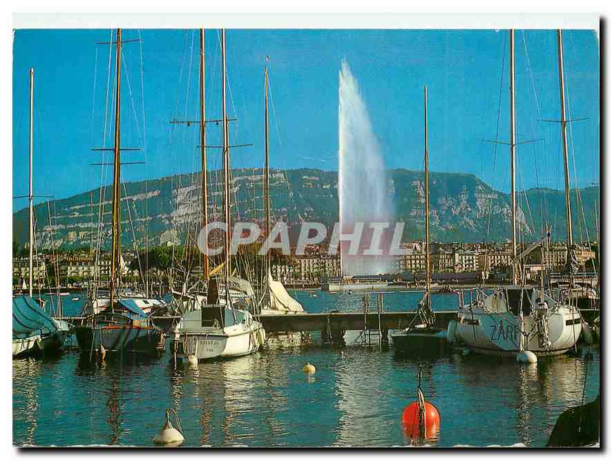 CPM Geneve Port de plaisance et Le Jet d'Eau 