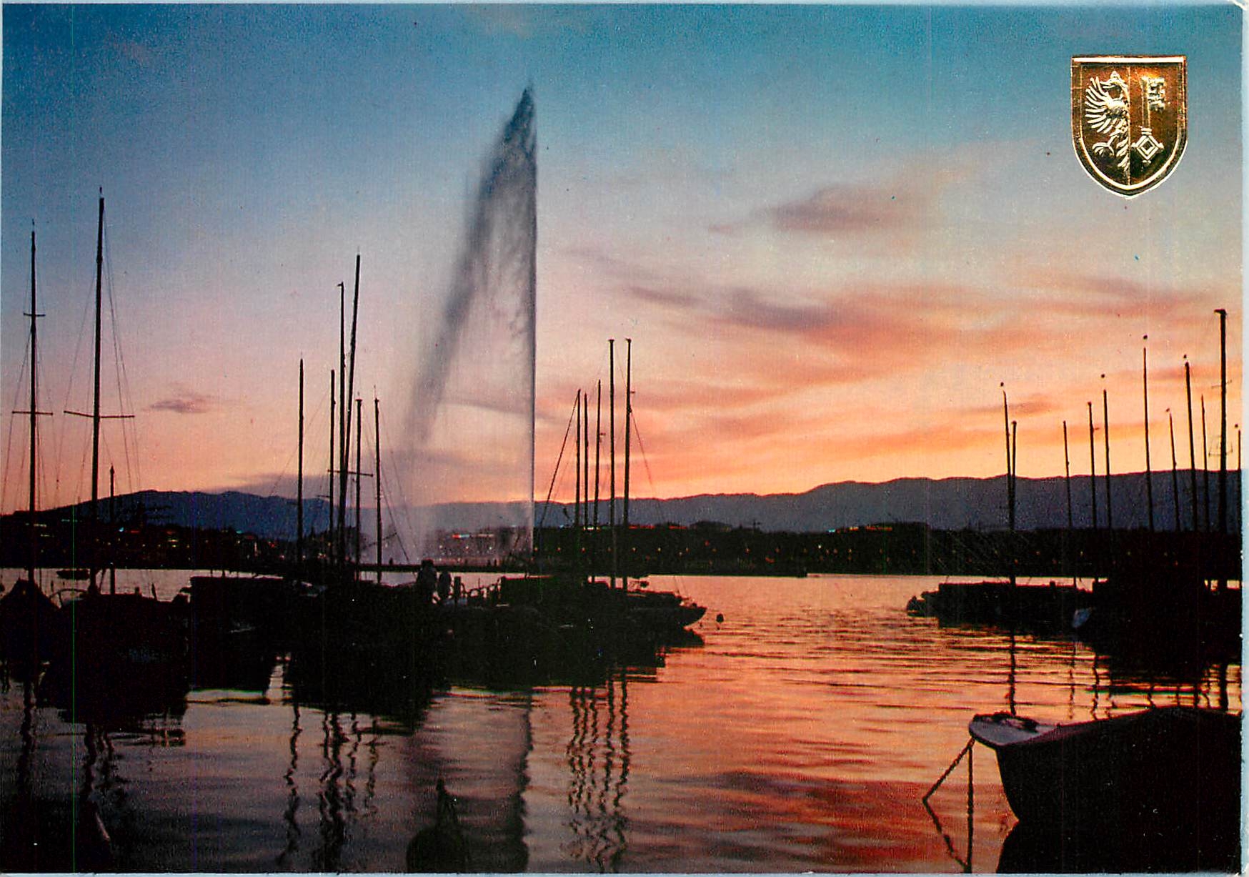 CPM Geneve Le Jet d'Eau au Crepuscule 
