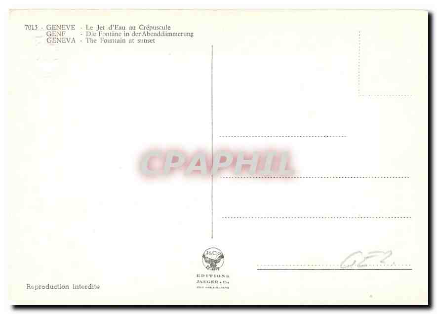 CPM Geneve Le Jet d'Eau au Crepuscule  — Verso