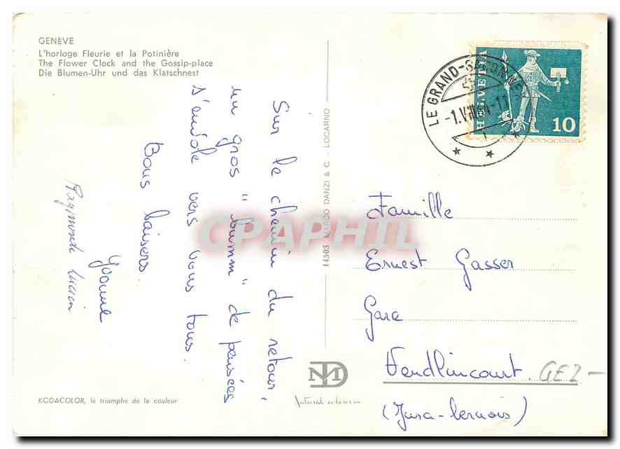 CPM Geneve L'horloge Fleurie et la Potiniere  — Verso