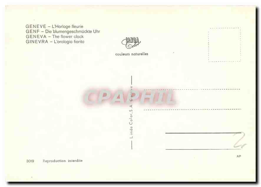 CPM Geneve L'Horloge fleurie  — Verso