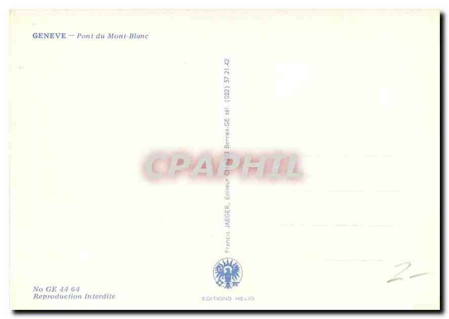CPM Geneve Pont du Mont Blanc  — Verso