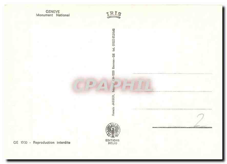 CPM Geneve Monument National  — Verso
