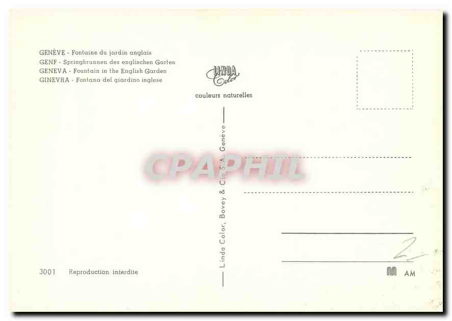 CPM Geneve Fontaine du Jardin anglais  — Verso