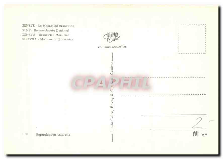 CPM Geneve Le Monument Brunswick  — Verso