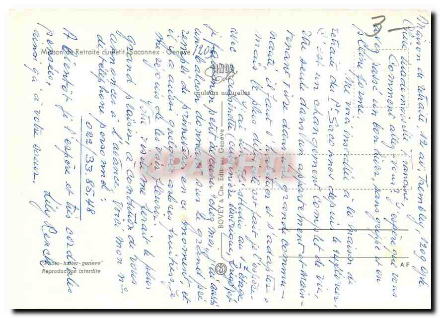 CPM Maison de Retraite du petit Saconnex Geneve  — Verso