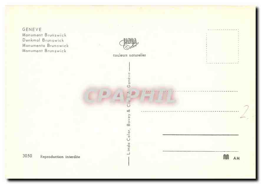 CPM Geneve Monument Brunswick  — Verso
