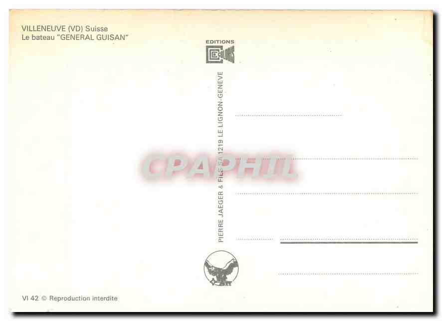 CPM Villeneuve VD Suisse Le bateau General Guisan  — Back