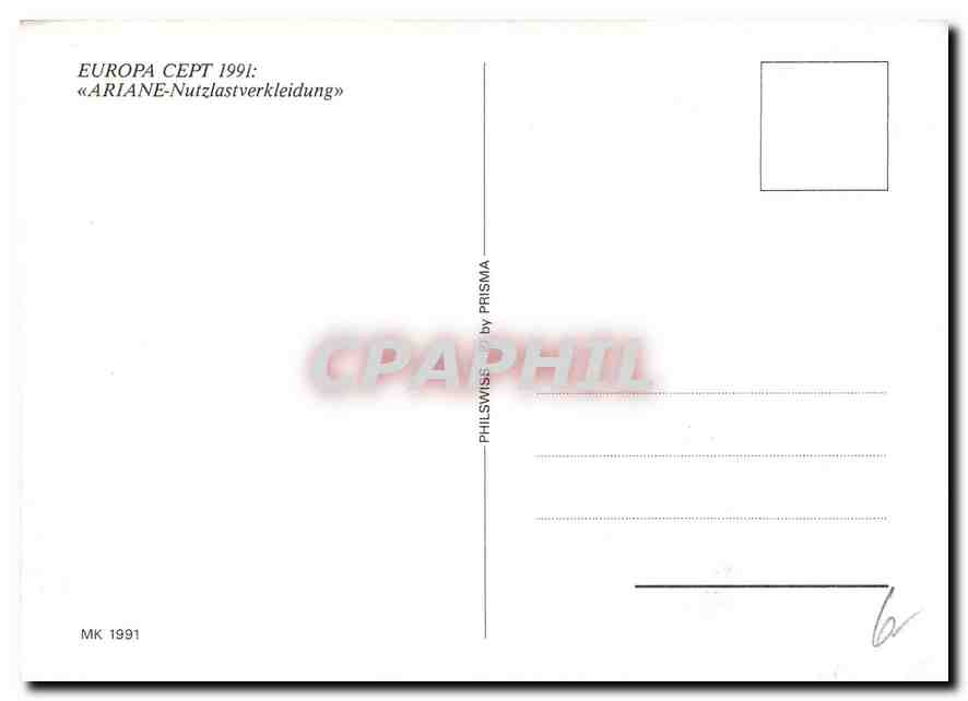 CPM Europa Cept 1991 Ariane Nutzlastverkleidung  — Rückseite