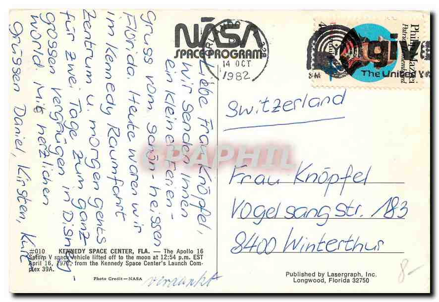 CPM Kennedy Space Center Fla The Apollo 16 Saturn V space vehicle lifted off to the moon at 1254 pm  — Rückseite