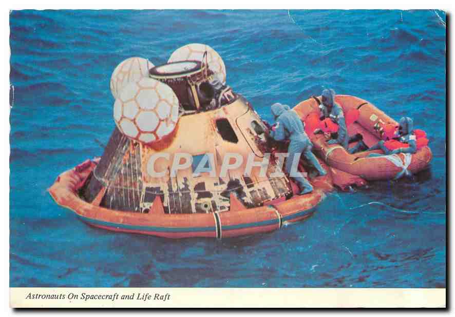 CPM Astronauts on Spacecraft and Life Raft Apollo 11 moon landing 