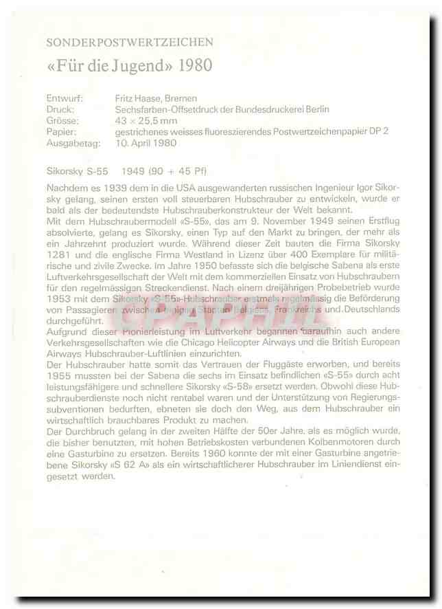 CPM Sikorsky S 55 1949 Deutsche Bundespost Berlin fur die Jugend  — Rückseite