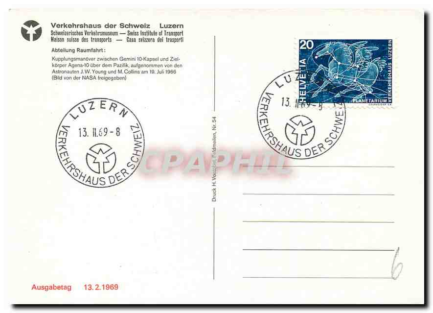 CPM Verkehrshaus der Schweiz Luzern Gemini 10  — Rückseite