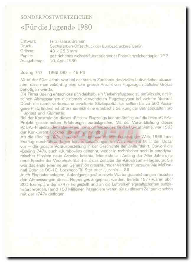 CPM Boenging 747 1969 Deutsche Bundespost fur die Jugend  — Rückseite