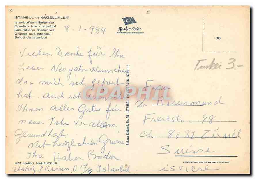 CPM Istanbul ve Guzellikleri Grusse aus Istanbul  — Verso