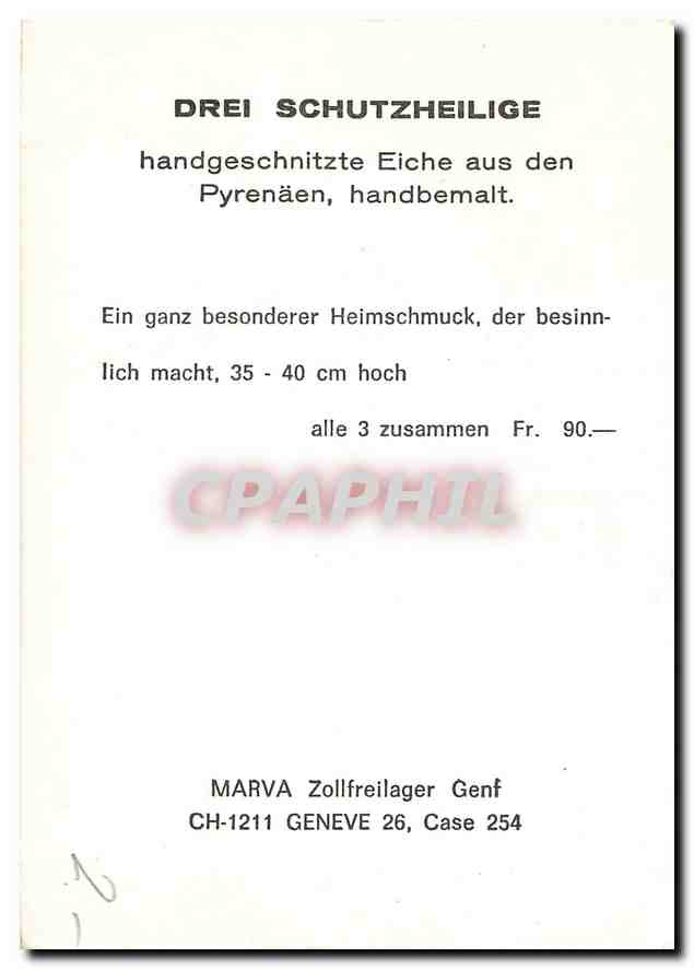 CPM Drei Schutzheilige handgeschnitzte Eiche aus den Pyrenaen handbemalt  — Verso