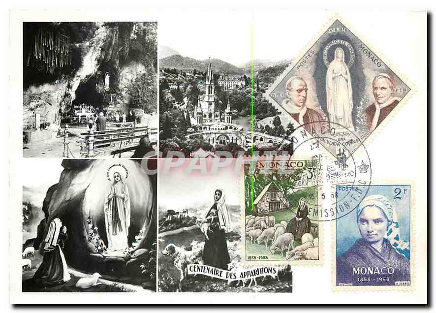 CPM Lourdes La Grotte La Basilique l'Apparition Enfance de Ste Bernadette 
