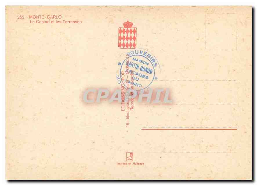 Monte-Carlo — Le Casino et les Terrasses — Éditions Maison Martin-Gonçô — Rückseite