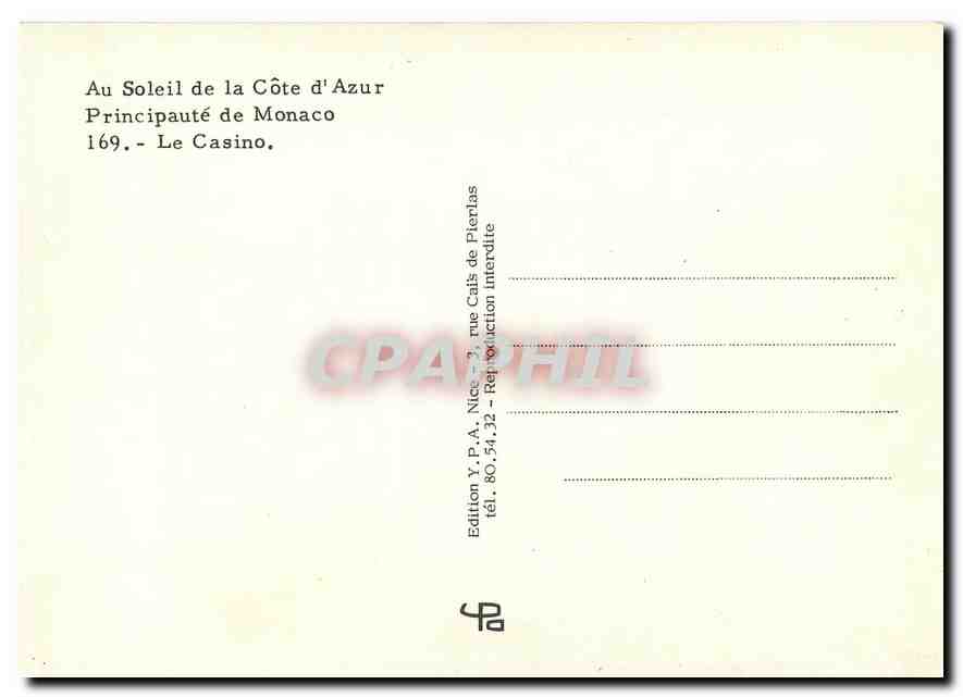 CPM Au Soleil de la Cote d'Azur Principaute de Monaco  — Rückseite