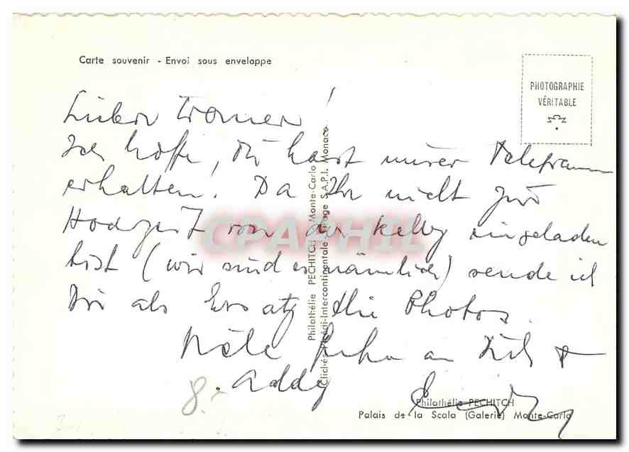 CPM Carte Souvenir Envoi sous enveloppe Palais de la Scala Galerie Monte Carlo  — Rückseite