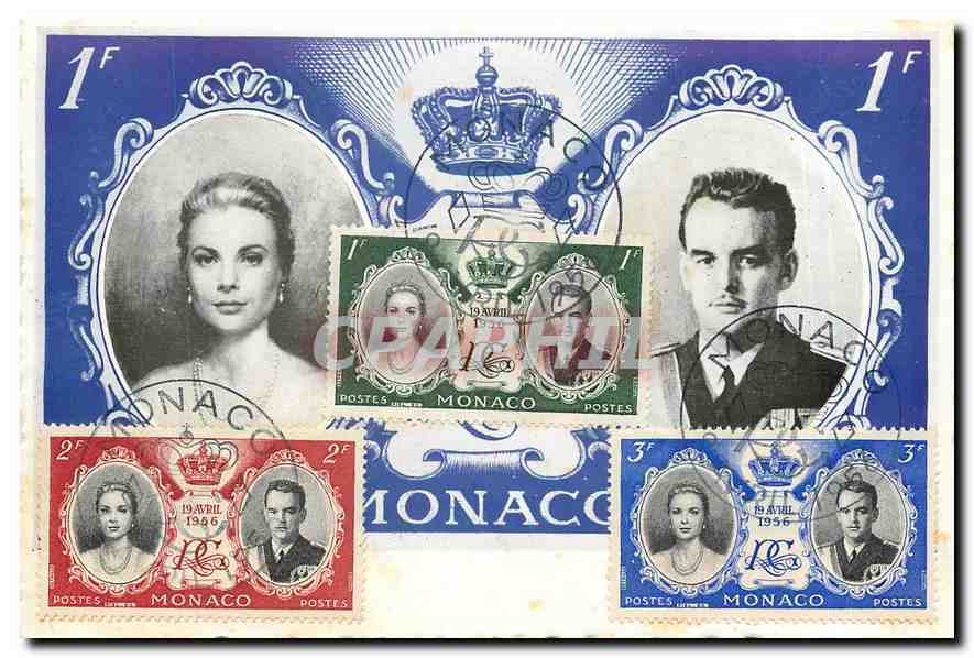Princesse Grace et Prince Rainier III — 19 Avril 1956 — Éditeur inconnu, série de timbres