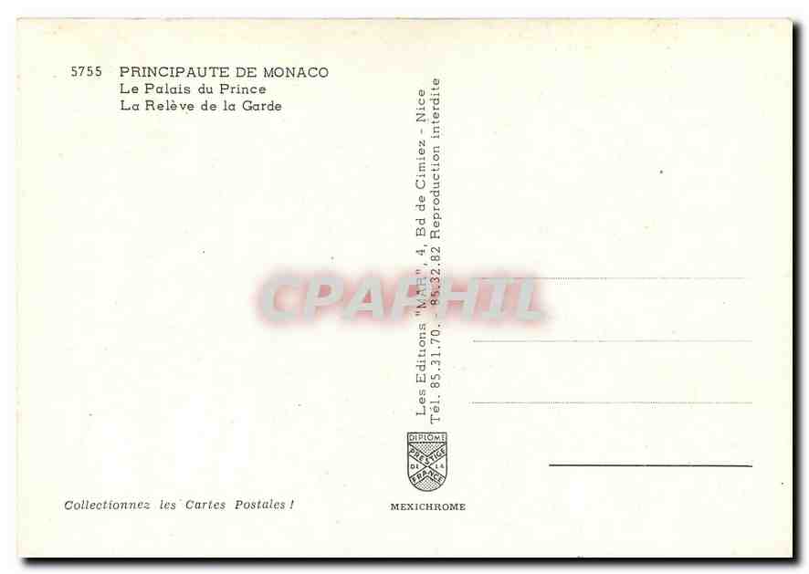 CPM Principaute de Monaco Le Palais du Prince La Releve de la Garde  — Rückseite