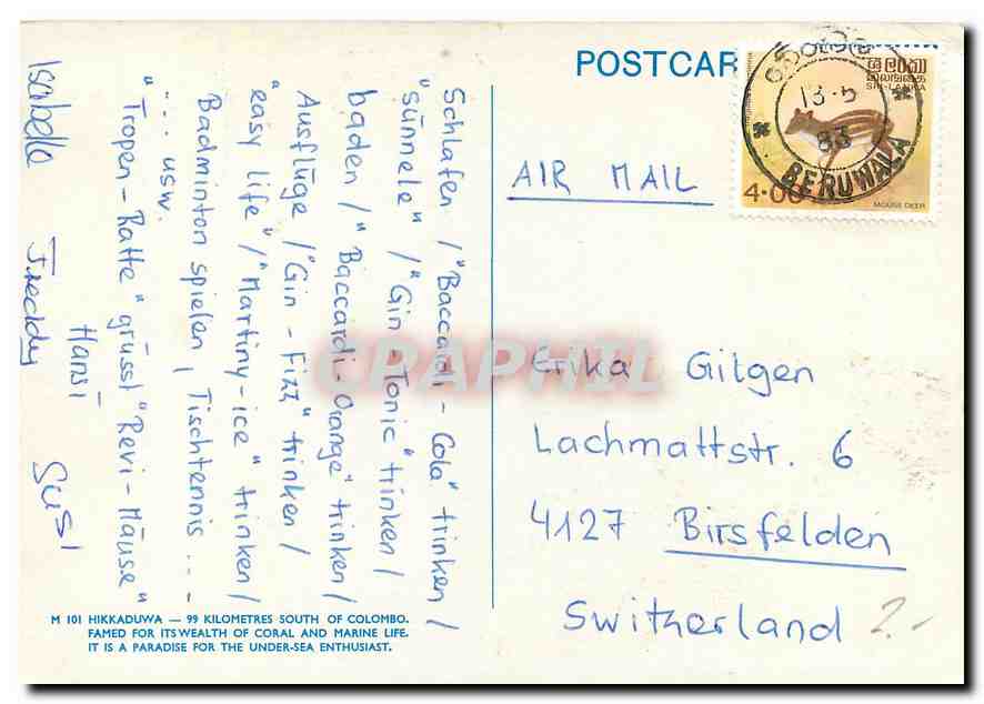 CPM Hikkaduwa Sri Lanka 99 kilometers of South Colombo  — Rückseite