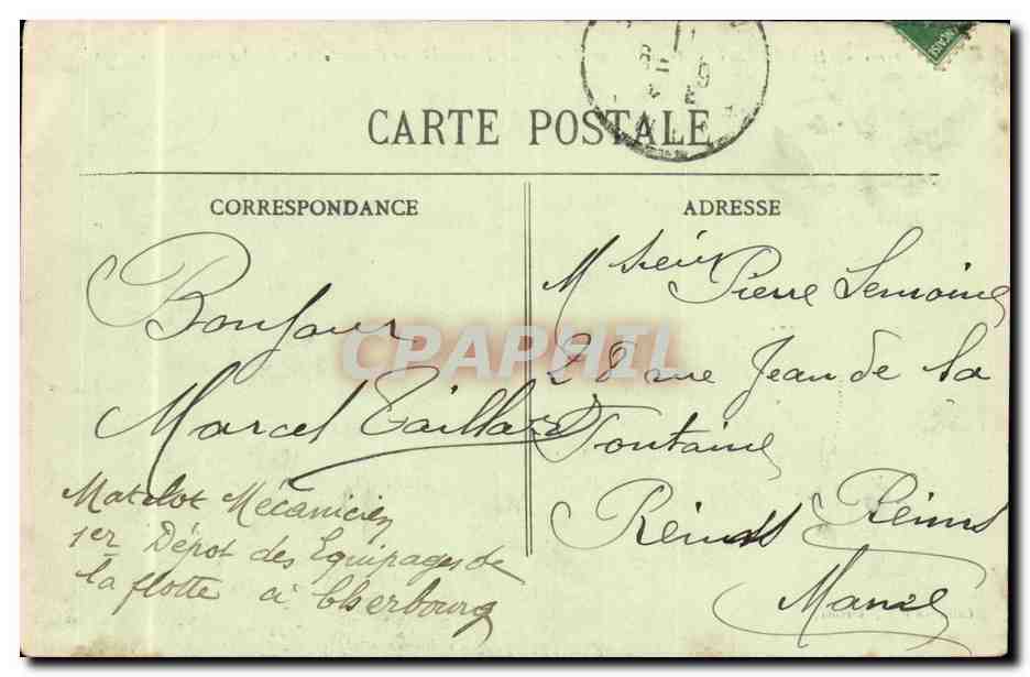 Cherbourg CPA Arsenal militaire Vue d'ensemble de l'avant port Pont glissant et la rade — Rückseite