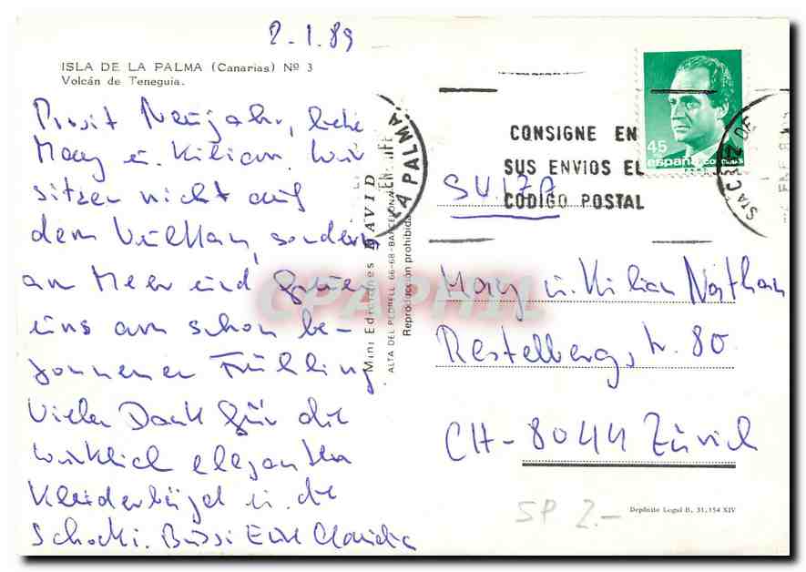 CPA Isla de la Palma Canarias Volcan de Teneguia  — Rückseite