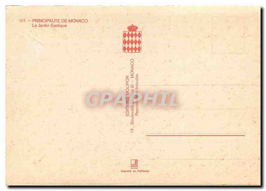 CPA Principaute de Monaco Le Jardin Exotique  — Rückseite