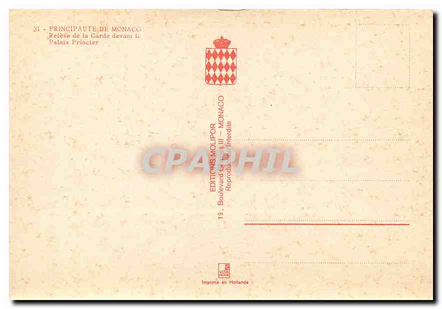 CPA Principaute de Monaco Releve de la Garde devant le Palais Princier  — Rückseite