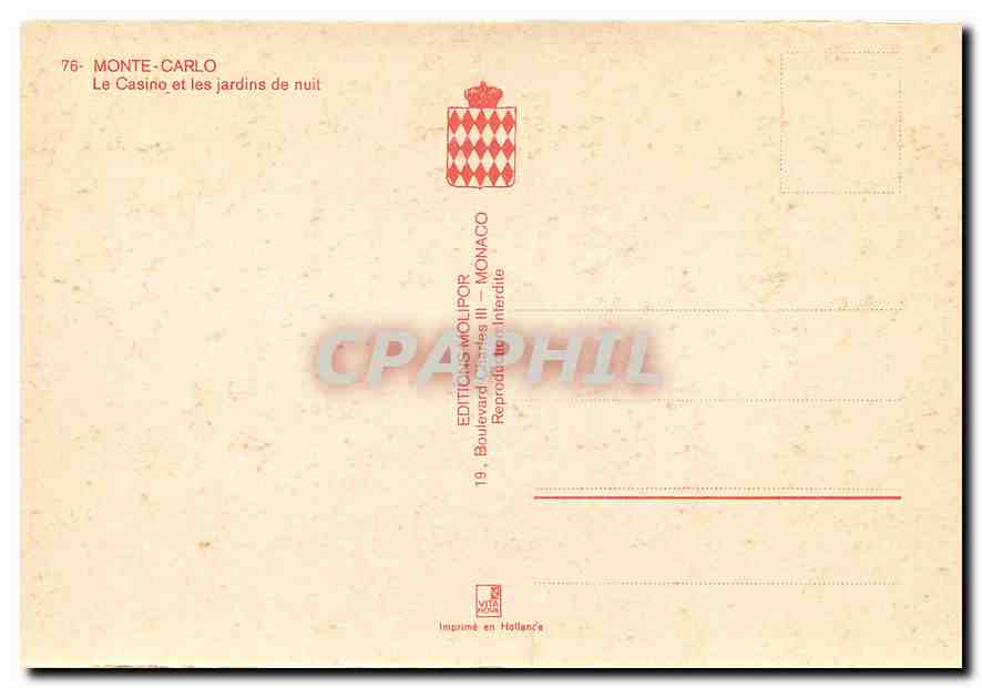 CPA Monte Carlo Le Casino et les jardins de nuit  — Rückseite