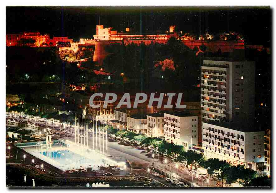 CPA Principaute de Monaco La Piscine et le Palais Princier illumine 