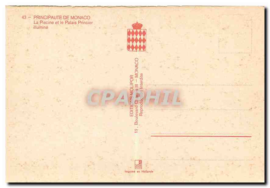 CPA Principaute de Monaco La Piscine et le Palais Princier illumine  — Rückseite