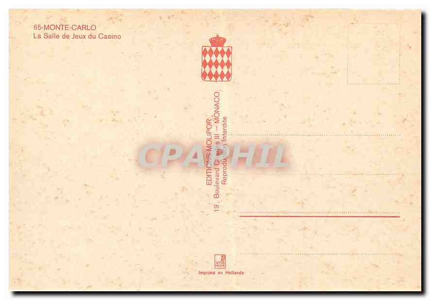 Salle de Jeux du Casino de Monte-Carlo — Éditions Molitor — n°85 — Back