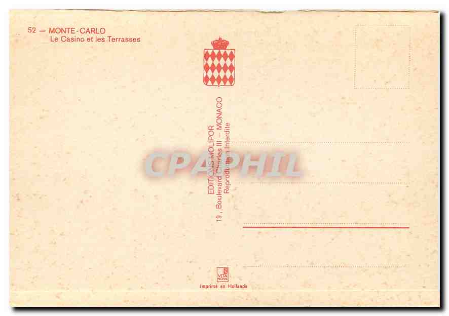CPA Monte Carlo Le Casino et les Terrasses  — Rückseite