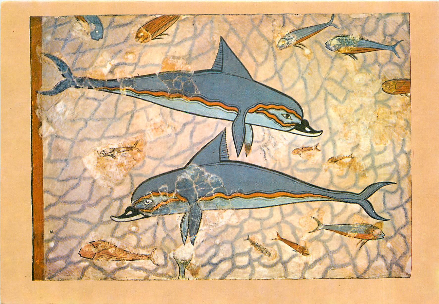 CPM Musee d'Heraclion Les Dauphins Fresque de Cnossos 