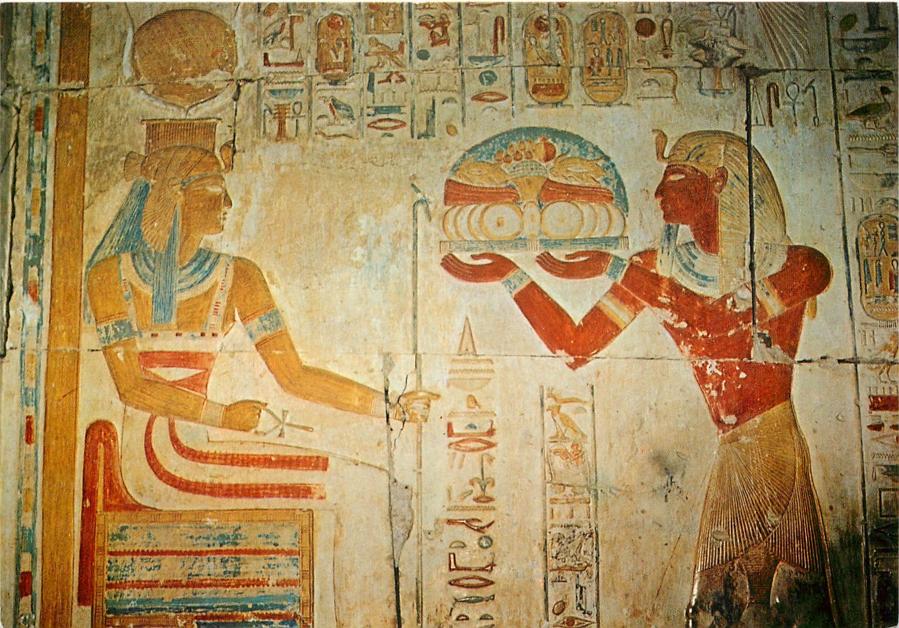 CPM Abydos Temple de Sethi I Le roi Sethi I fai sand des offrands au Dieu Hator 