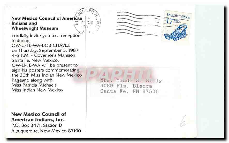 CPM New Mexico Council of American Indians and Wheelwright Museum  — Rückseite