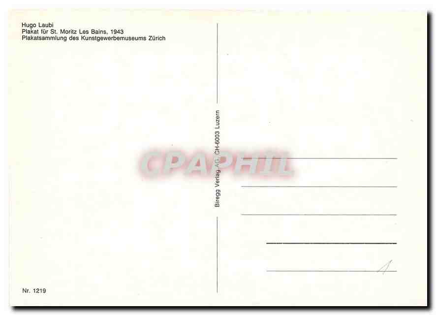 CPM Hugo Laubi Plakat fur St Moritz Les Bains 1943  — Verso