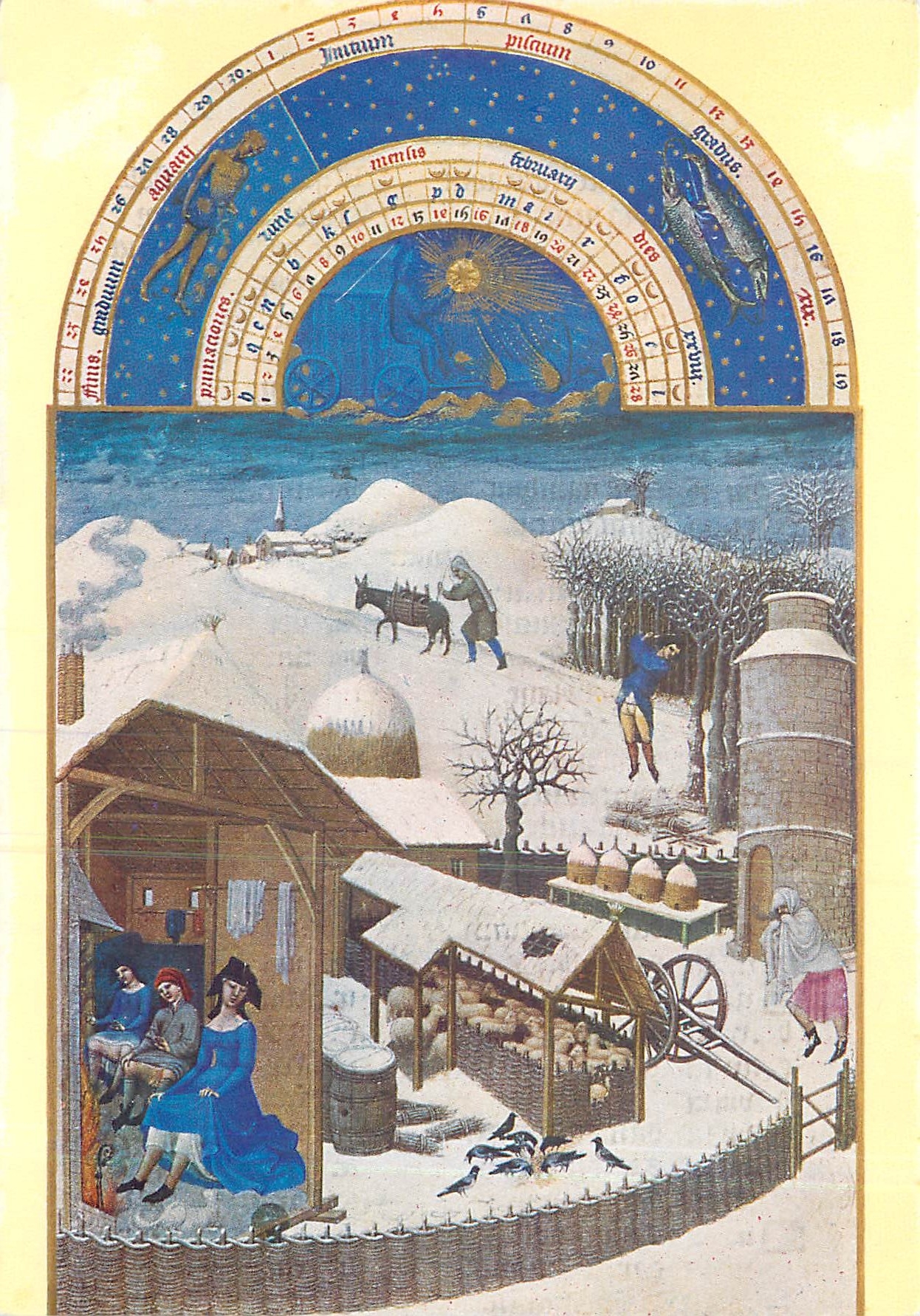 CPM Les tres riches heures du duc de Berry Fevrier Village sous la neige 