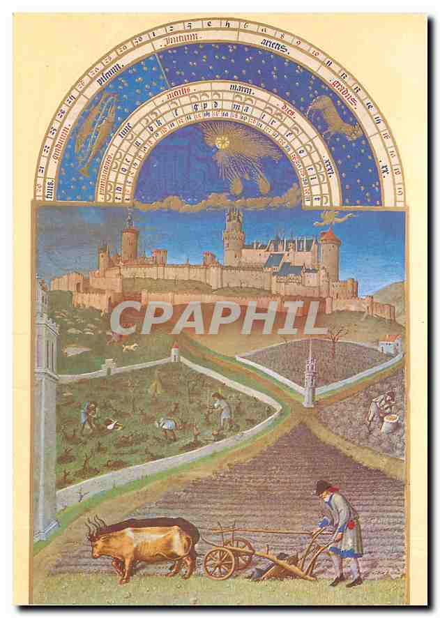 CPM Les tres riches heures du duc de Berry Le Chateau de Lusignan Mars Les labours 